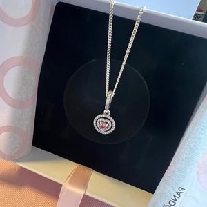 Sparkling Double Halo Pink Heart Clear CZ Charm with adjustable Chain